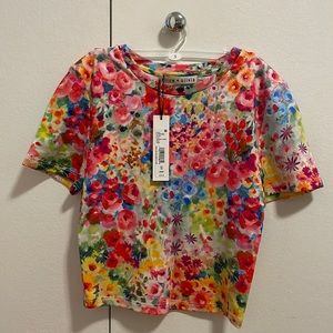 Alice + Olivia new with tag pink garden floral short sleeve crop top XS
